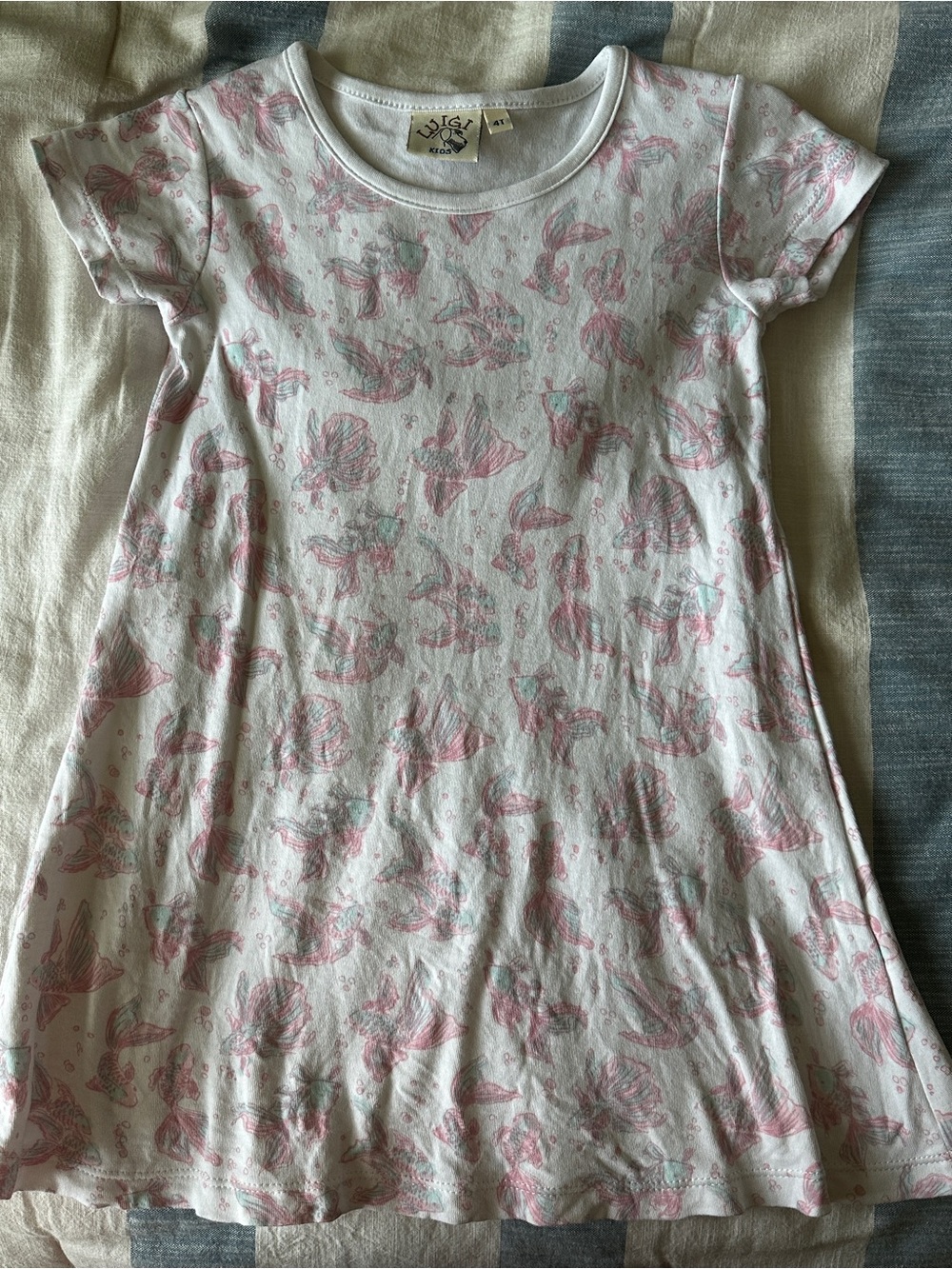 Luigi White Girls Dress with Pink Fish Print - Cute A-Line